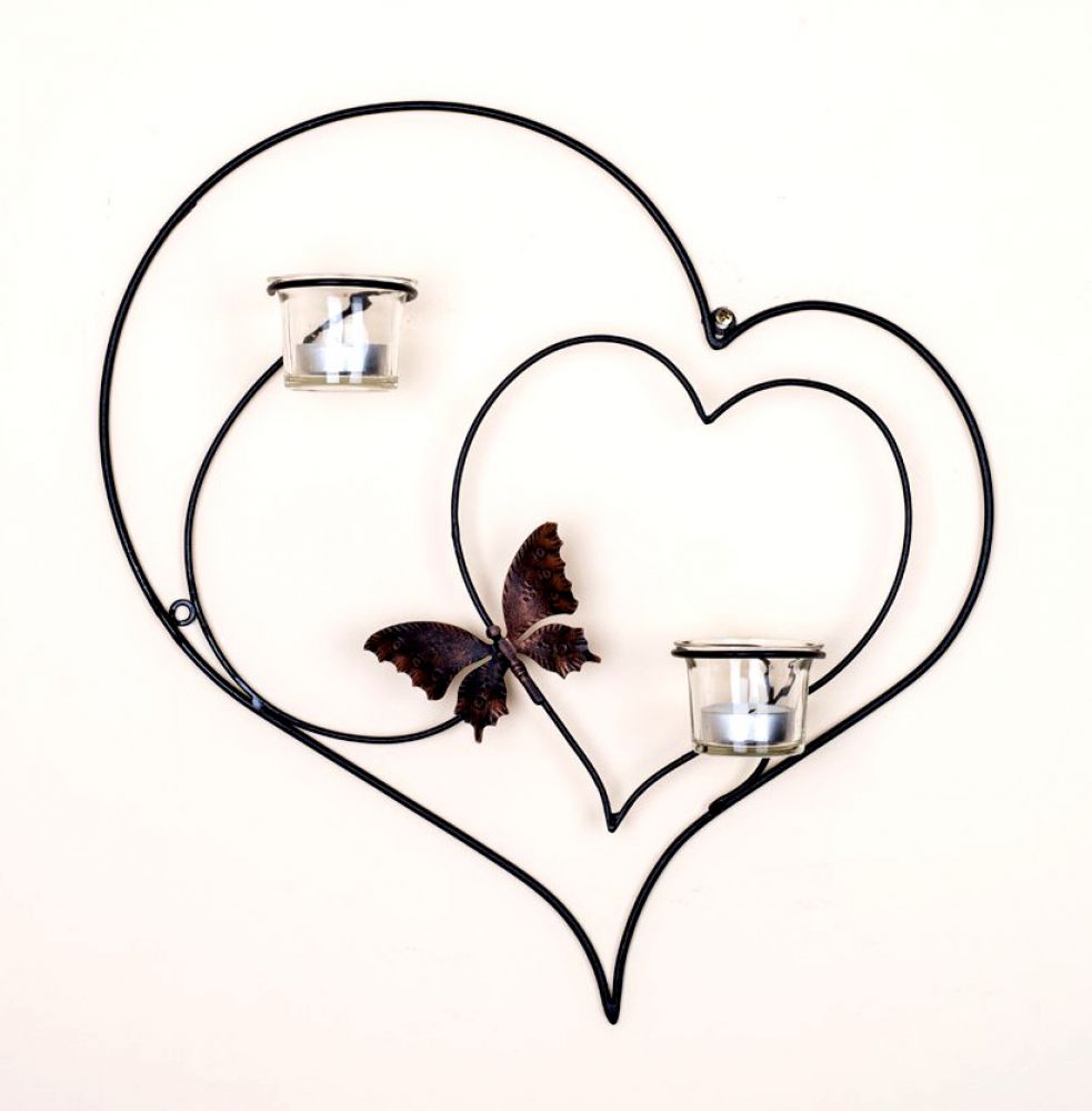 Wall tea light holder heart 39 cm tea light holder metal sconce candle holder
