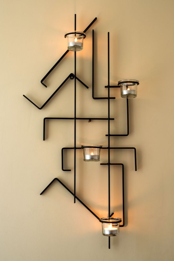 Wall tea light holder MIX4 Black Wall candle holder metal 73 cm Tea light holder