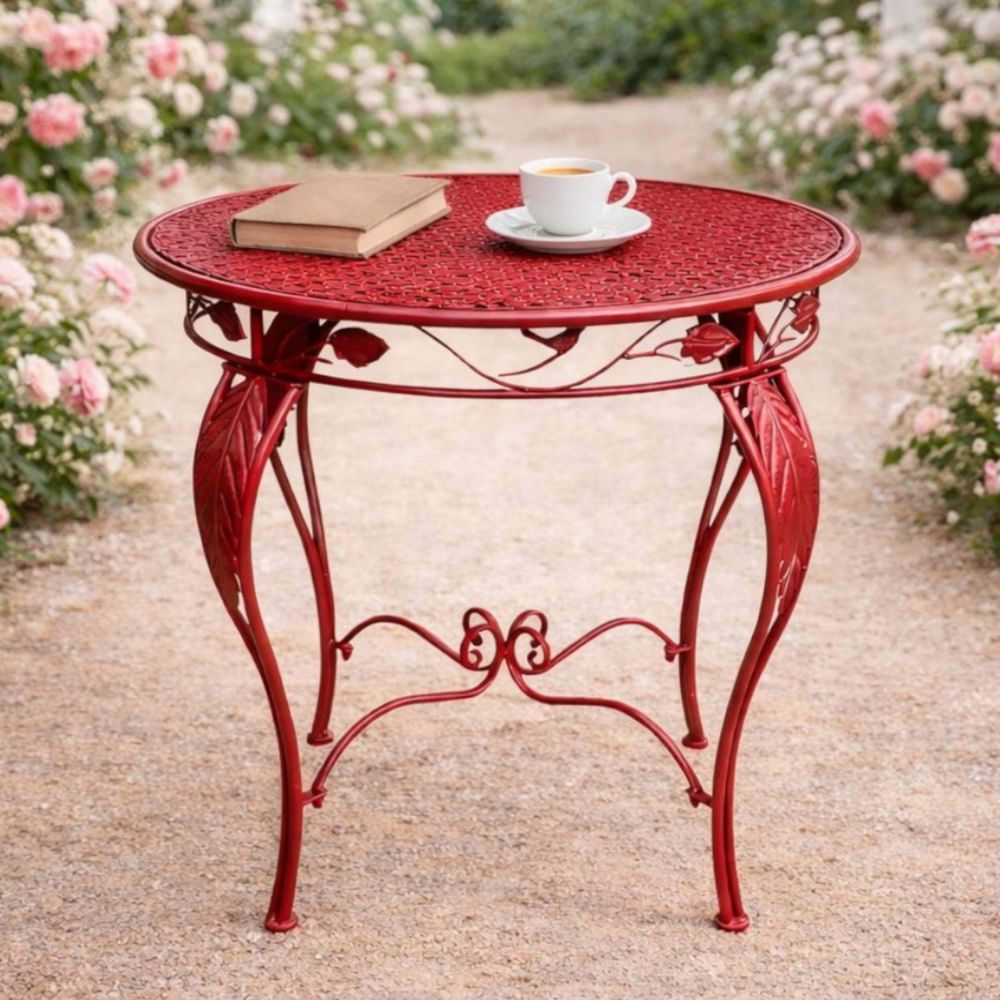 DanDiBo Bistro Table Round 70 cm Metal Iron Red Weatherproof Rosso 96711 Garden Table Antique Metal Table Balcony Table Terrace Table Table
