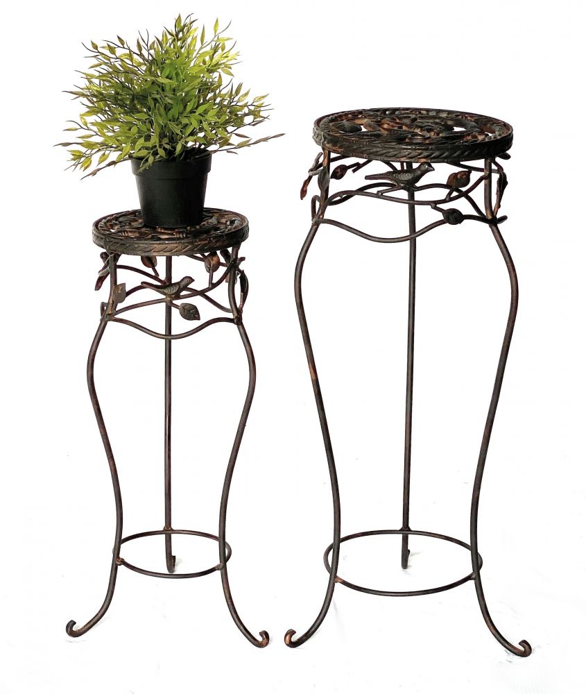 Blumenhocker Metall Schwarz Rund 2er Set 65 cm / 78 cm Blumenständer 18215 Blumensäule Antik Pflanzenständer Pflanzenhocker Vintage