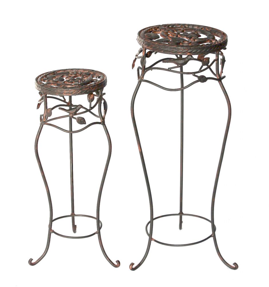 Blumenhocker Metall Schwarz Rund 2er Set 65 cm / 78 cm Blumenständer 18215 Blumensäule Antik Pflanzenständer Pflanzenhocker Vintage