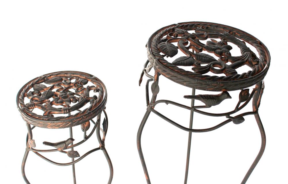 Blumenhocker Metall Schwarz Rund 2er Set 65 cm / 78 cm Blumenständer 18215 Blumensäule Antik Pflanzenständer Pflanzenhocker Vintage
