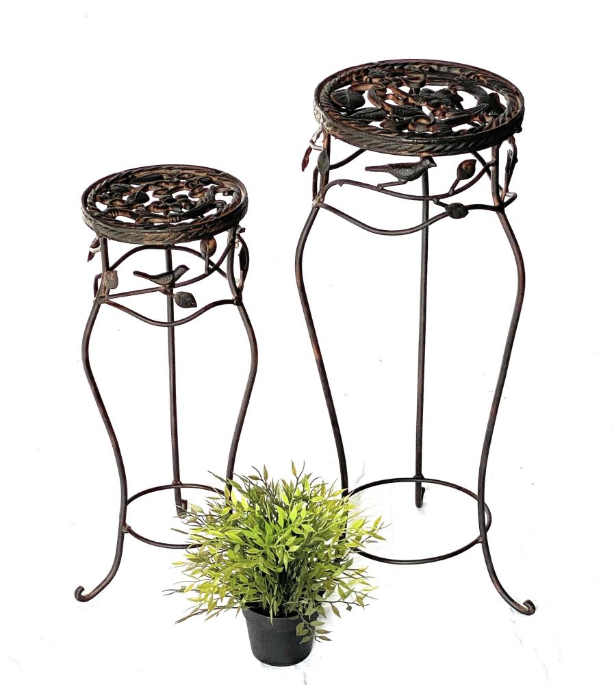 Blumenhocker Metall Schwarz Rund 2er Set 65 cm / 78 cm Blumenständer 18215 Blumensäule Antik Pflanzenständer Pflanzenhocker Vintage