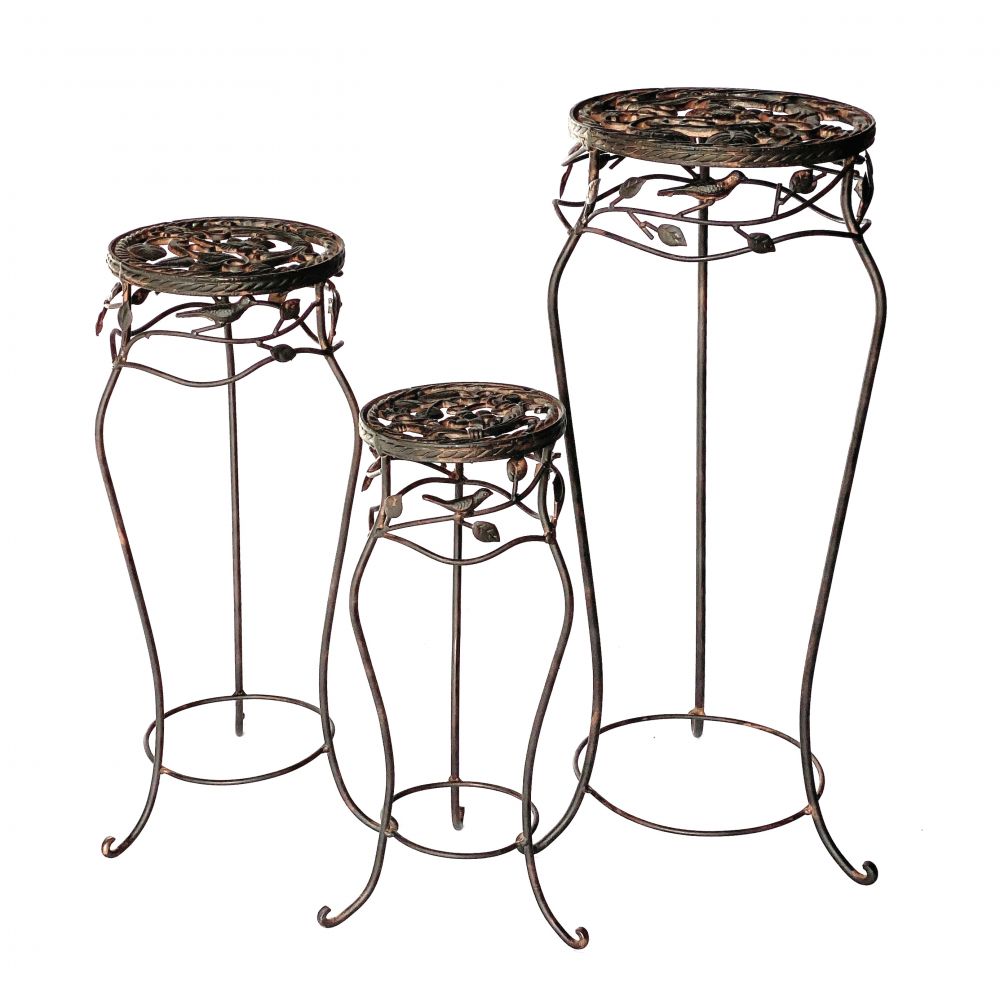 Blumenhocker Metall Schwarz Rund 3er Set 52 cm / 65 cm / 78 cm Blumenständer 18215 Blumensäule Antik Pflanzenständer Pflanzenhocker Vintage