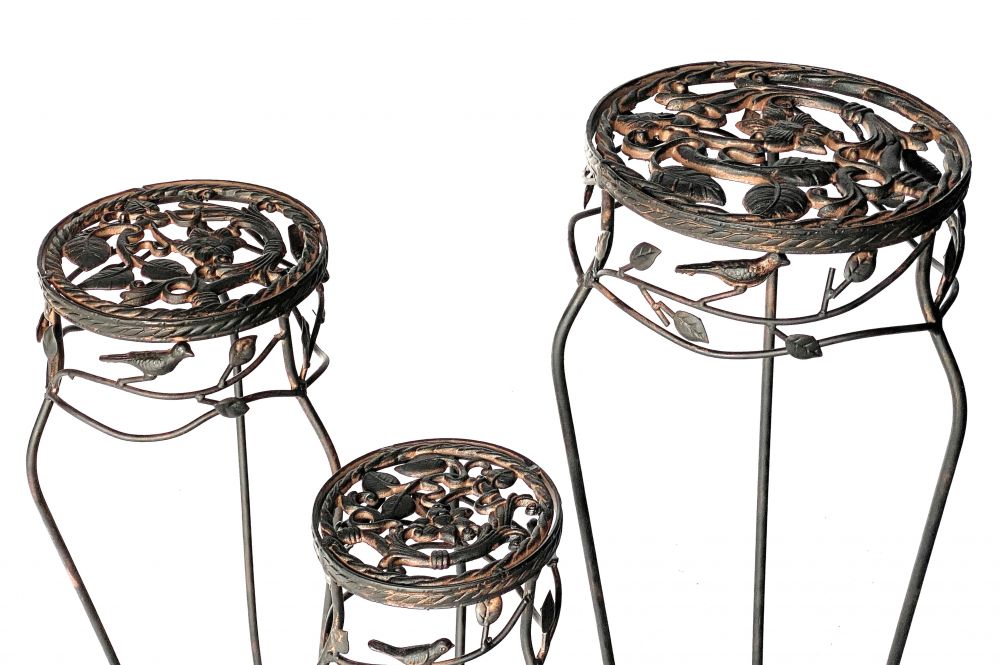 Blumenhocker Metall Schwarz Rund 3er Set 52 cm / 65 cm / 78 cm Blumenständer 18215 Blumensäule Antik Pflanzenständer Pflanzenhocker Vintage