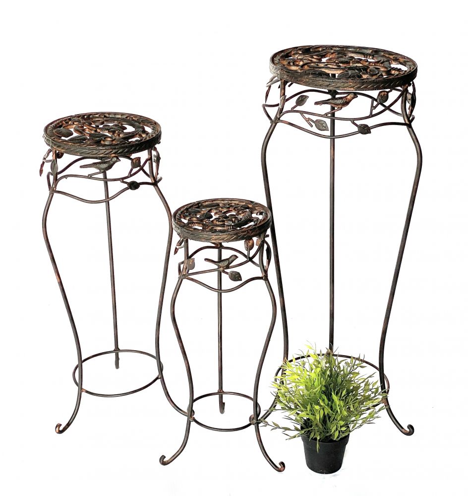 Blumenhocker Metall Schwarz Rund 3er Set 52 cm / 65 cm / 78 cm Blumenständer 18215 Blumensäule Antik Pflanzenständer Pflanzenhocker Vintage
