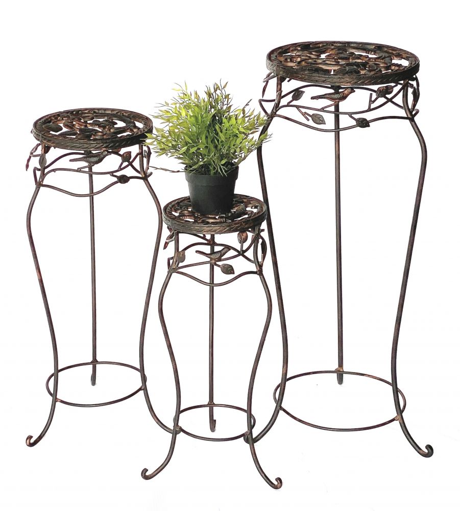 Blumenhocker Metall Schwarz Rund 3er Set 52 cm / 65 cm / 78 cm Blumenständer 18215 Blumensäule Antik Pflanzenständer Pflanzenhocker Vintage