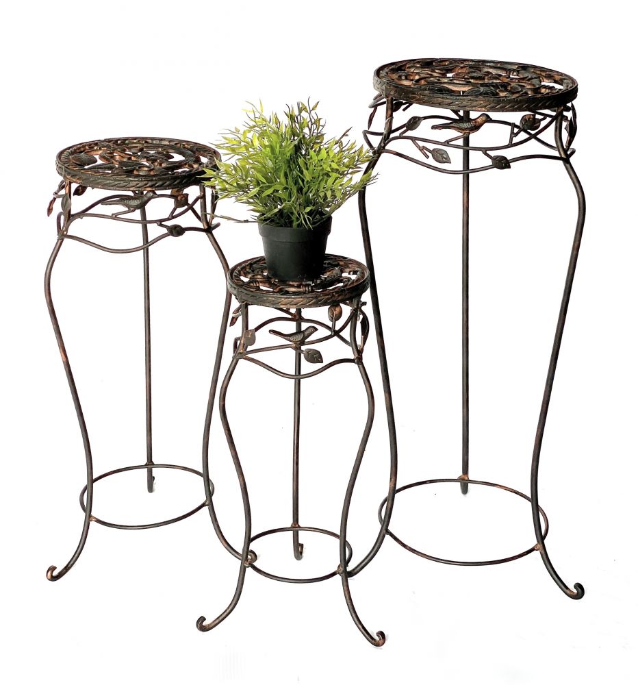 Blumenhocker Metall Schwarz Rund 3er Set 52 cm / 65 cm / 78 cm Blumenständer 18215 Blumensäule Antik Pflanzenständer Pflanzenhocker Vintage