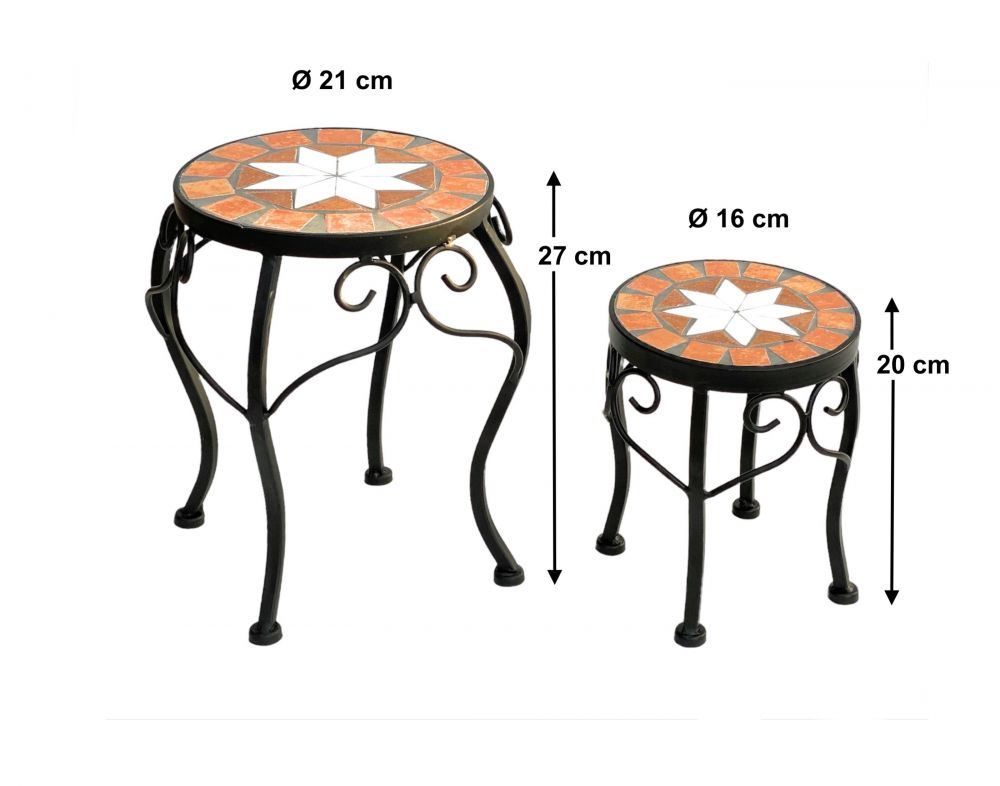 Blumenhocker Merano Mosaik 2er Set 12014 Blumenständer 20 und 27cm Hocker Rund