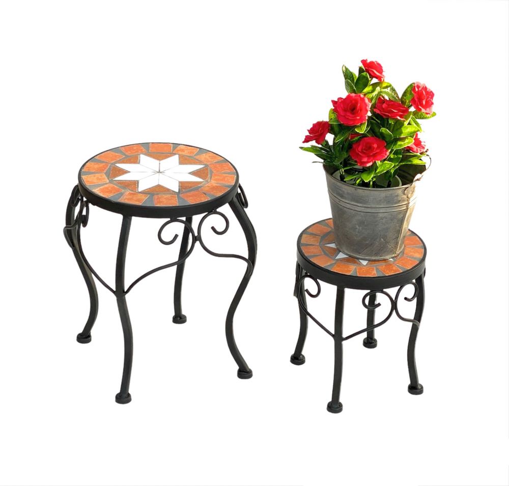 Blumenhocker Merano Mosaik 2er Set 12014 Blumenständer 20 und 27cm Hocker Rund