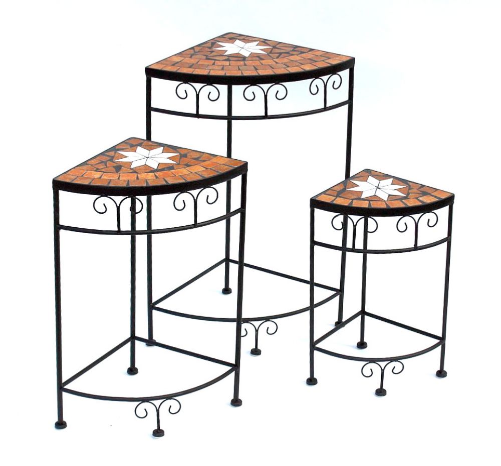 Blumenhocker Merano Mosaik 3er Set 12013 Blumenständer 42, 52 und 62cm Eckregal Hocker