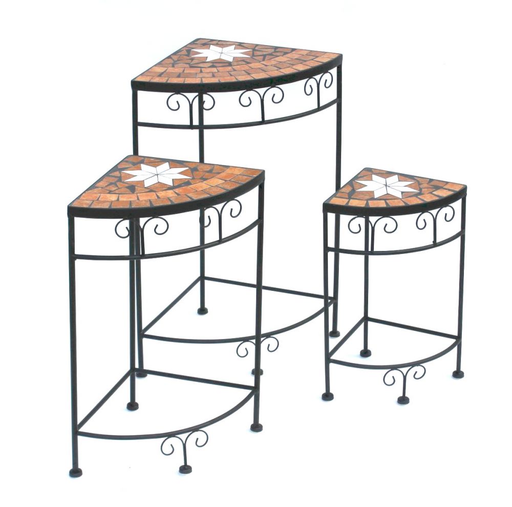 Blumenhocker Merano Mosaik 3er Set 12013 Blumenständer 42, 52 und 62cm Eckregal Hocker