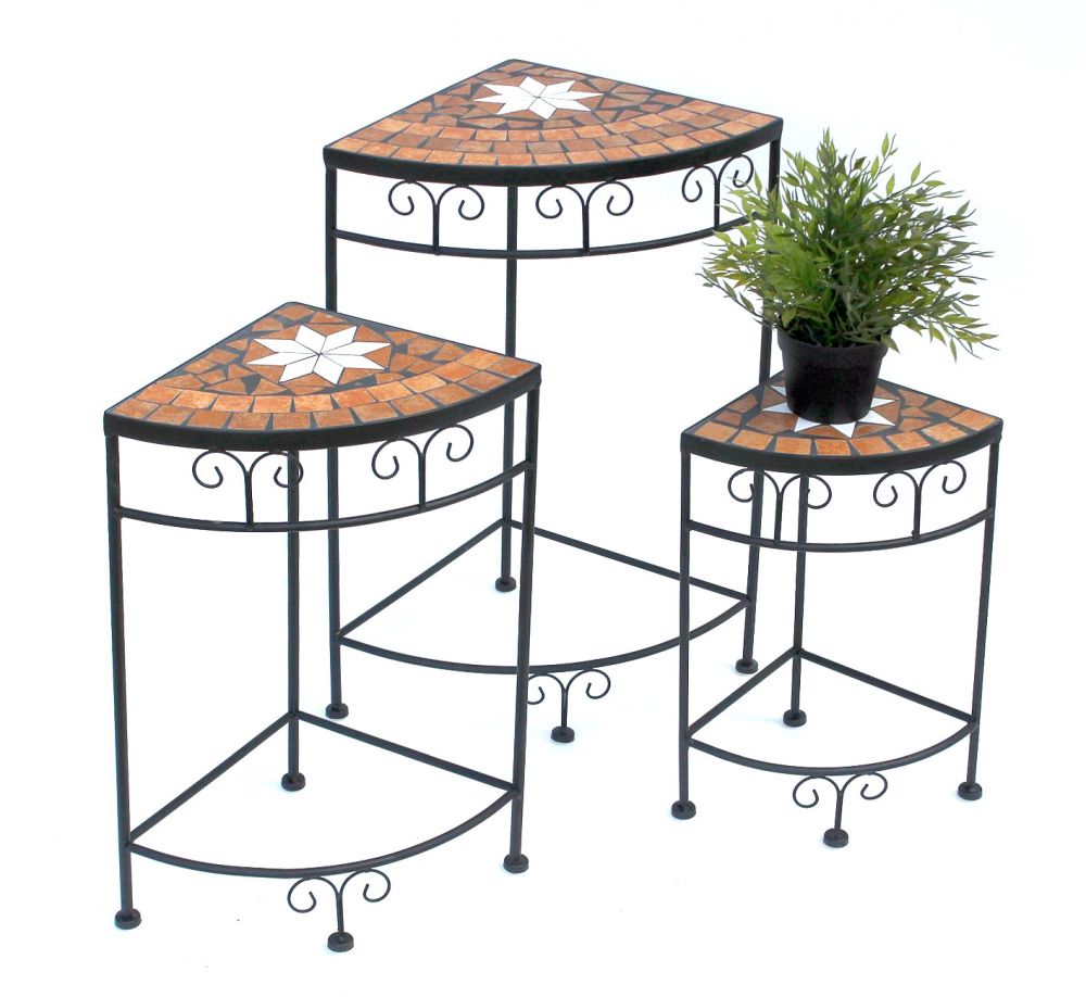 Blumenhocker Merano Mosaik 3er Set 12013 Blumenständer 42, 52 und 62cm Eckregal Hocker