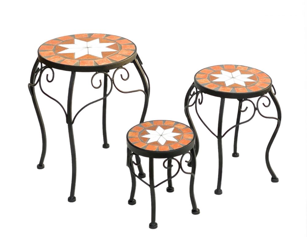 Blumenhocker Merano Mosaik 3er Set 12014 Blumenständer 20 ,27, 37cm Hocker Rund
