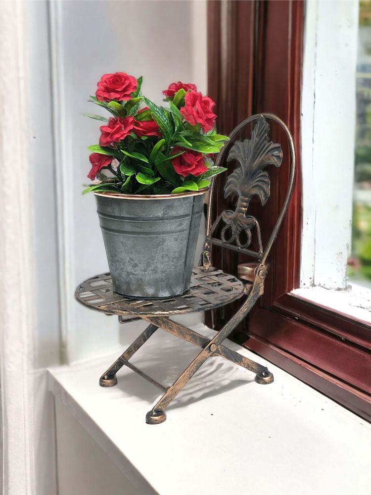Flower stool chair foldable metal flower stand plant stand 32 cm doll's chair