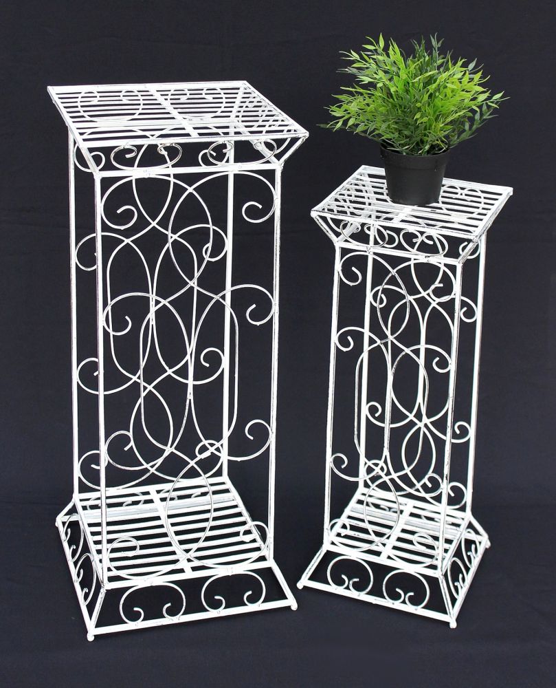 DanDiBo Flower Stool Metal White Square Set of 2 63 cm - 77 cm Flower Stand 20304 Flower Column