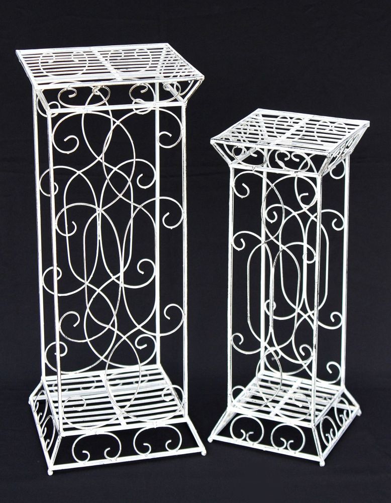 DanDiBo Flower Stool Metal White Square Set of 2 63 cm - 77 cm Flower Stand 20304 Flower Column