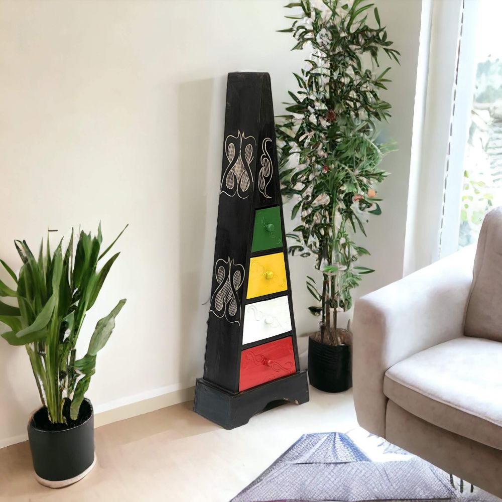 DanDiBo Schrank aus Holz Cargo Loft Pyramide 100 cm Bunt Kommode Antique mit 4 Schubladen