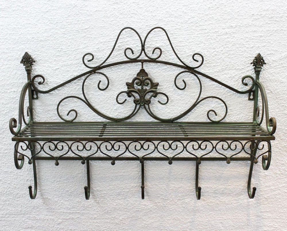 DanDiBo Wandgarderobe Metall mit Ablage 60 cm Malege Kleiderhaken 12205 Wandregal Garderobe Vintage