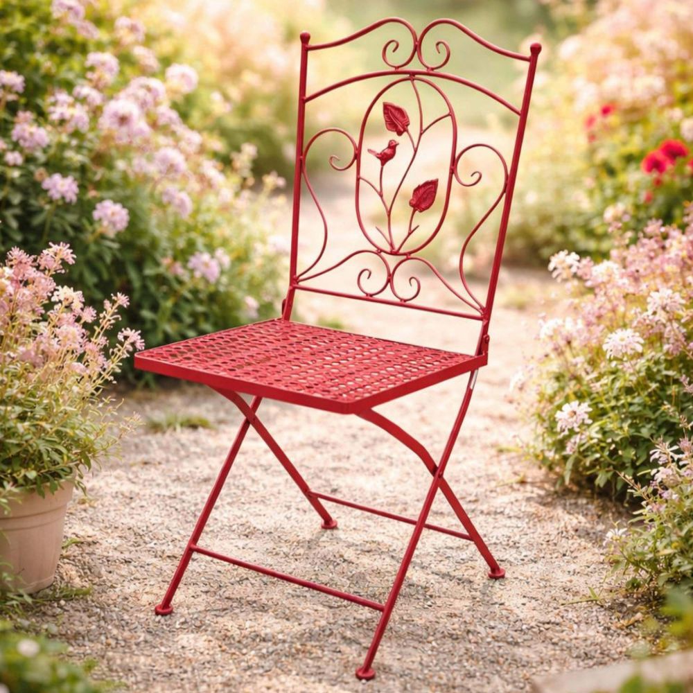 DanDiBo Folding Garden Chair Antique Red Metal Rosso Weatherproof 90 cm 96710 Metal Chair Iron Chair Balcony Chair Terrace Chair Bistro Chair Folding Chair