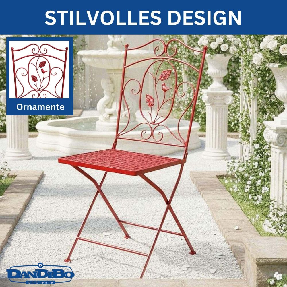 DanDiBo Folding Garden Chair Antique Red Metal Rosso Weatherproof 90 cm 96710 Metal Chair Iron Chair Balcony Chair Terrace Chair Bistro Chair Folding Chair