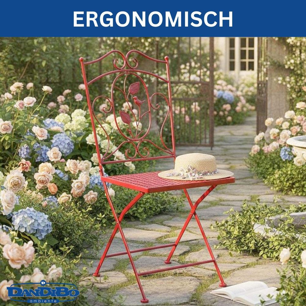 DanDiBo Folding Garden Chair Antique Red Metal Rosso Weatherproof 90 cm 96710 Metal Chair Iron Chair Balcony Chair Terrace Chair Bistro Chair Folding Chair