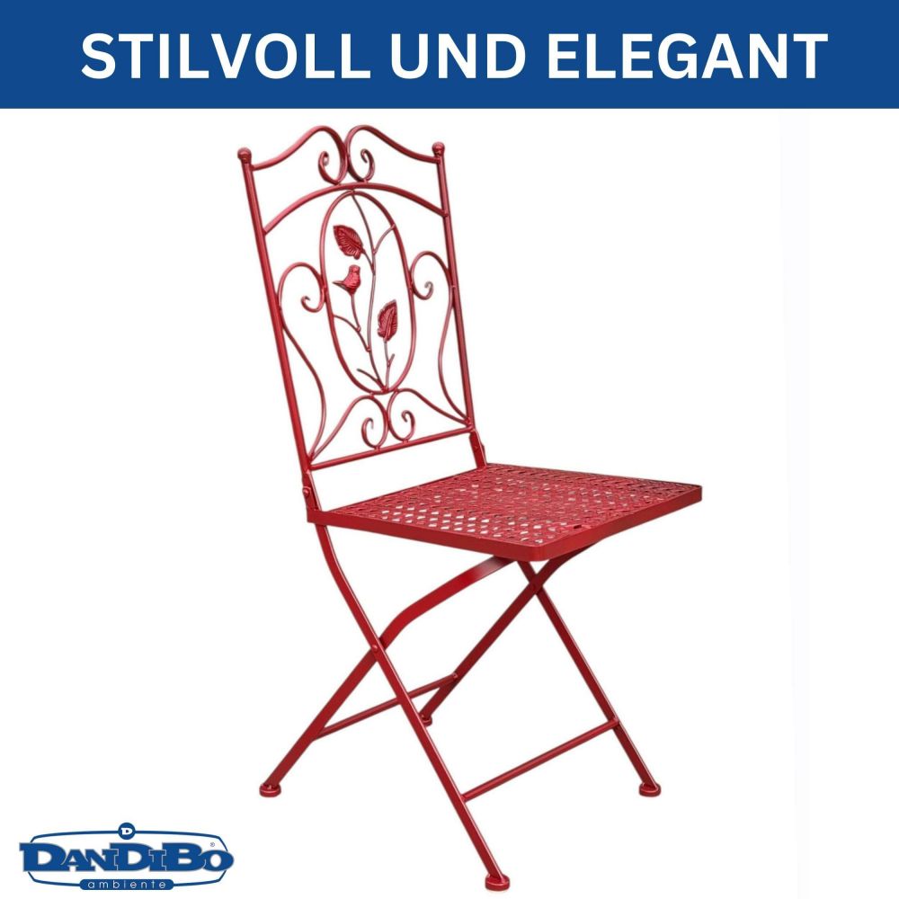 DanDiBo Folding Garden Chair Antique Red Metal Rosso Weatherproof 90 cm 96710 Metal Chair Iron Chair Balcony Chair Terrace Chair Bistro Chair Folding Chair