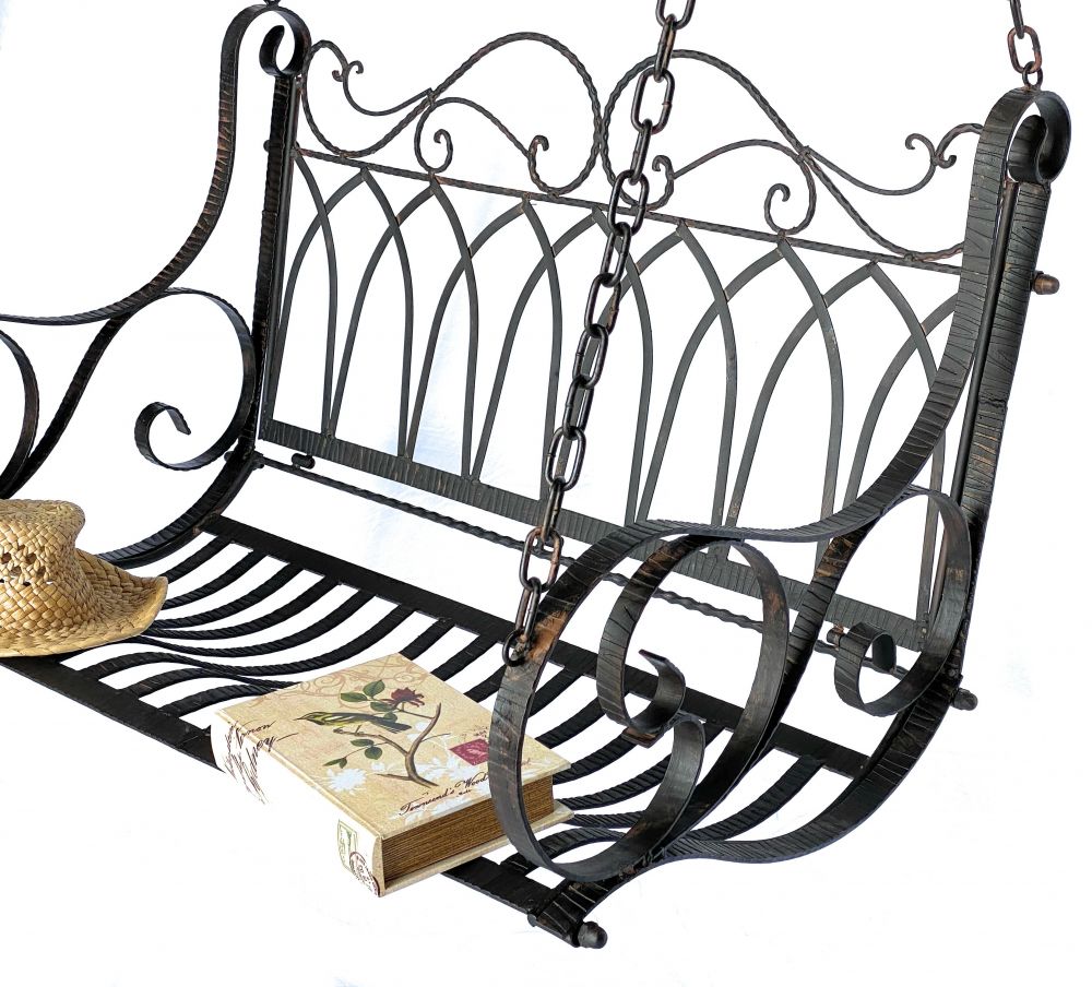 Hängebank Metall Braun Wetterfest Schaukel mit Ketten Hängesessel 18688 2 Sitzer Gartenbank