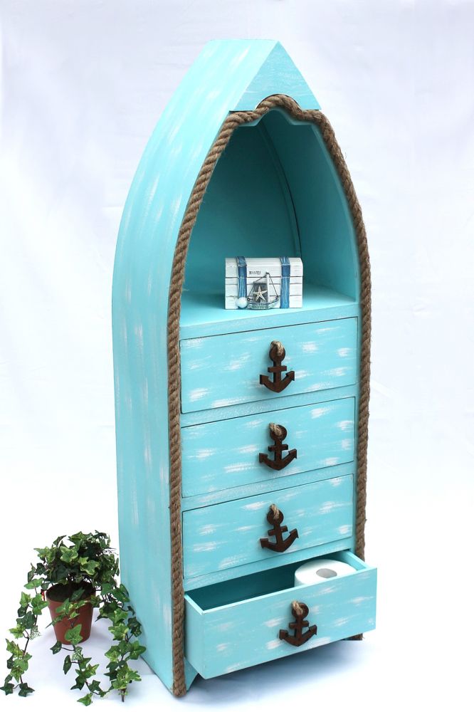 Boot Kommode 412-BL 117cm Badregal Blau Shabby Schrank Badschrank Badmöbel Regal