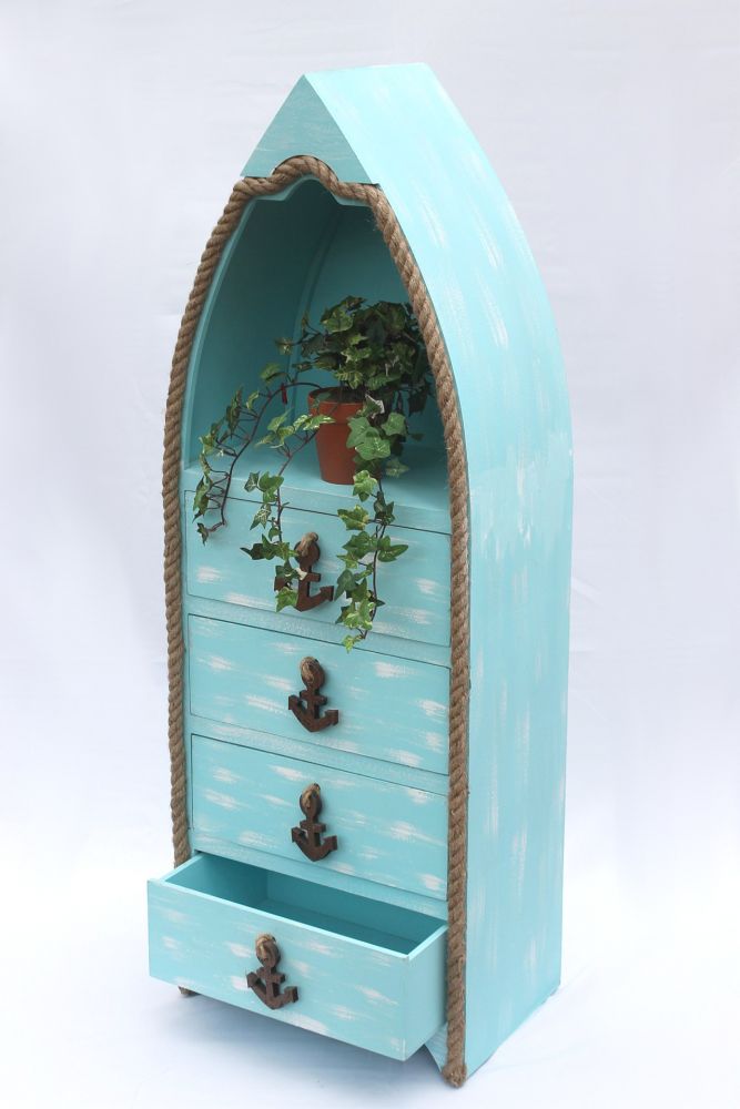 Boot Kommode 412-BL 117cm Badregal Blau Shabby Schrank Badschrank Badmöbel Regal