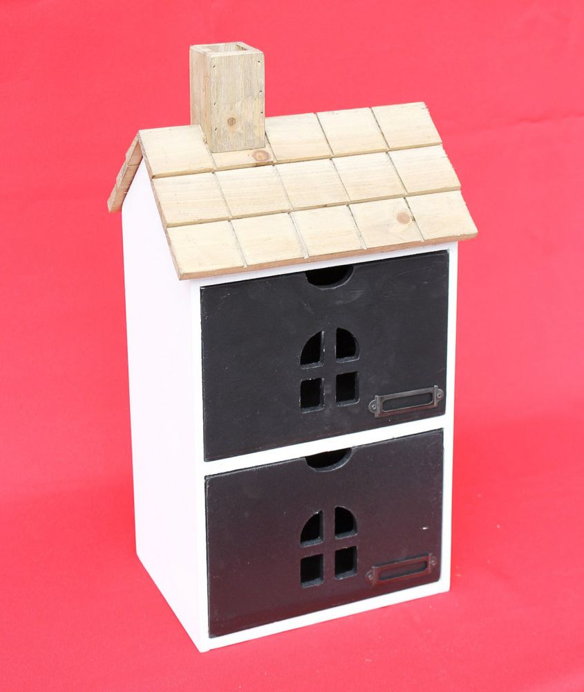 Minikommode Haus Kommode 14B407 Schrank mit 2 Schubladen 43cm Ordner Küchenregal