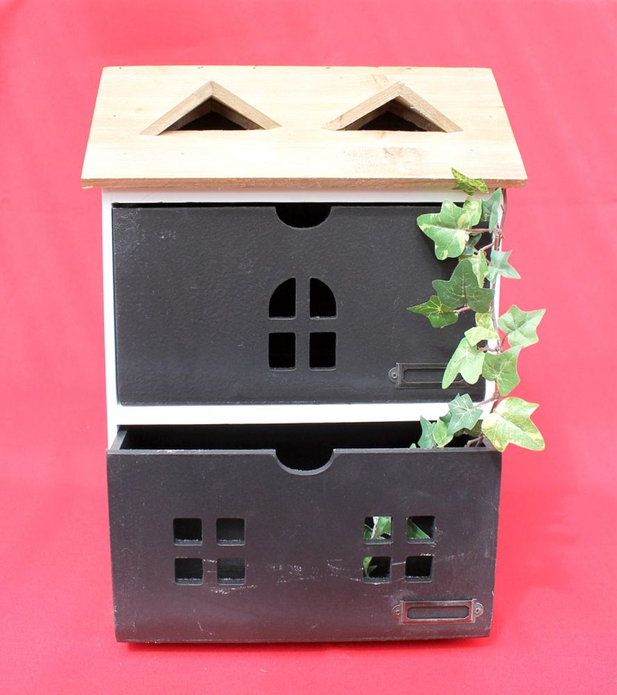 Minikommode Haus Kommode 14B410 Schrank mit 2 Schubladen 38cm Ordner Küchenregal