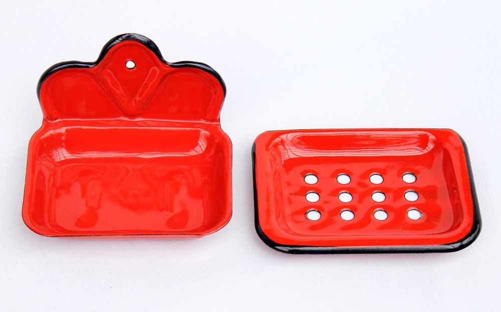 Seifenhalter 618 Rot Seifenschale 13cm emailliert Landhaus Emaille Seifenspender