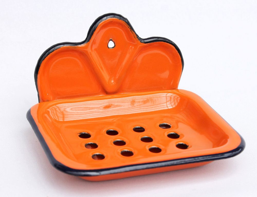 Seifenhalter 618 Orange Seifenschale 13cm emailliert Landhaus Emaille Seifenspender
