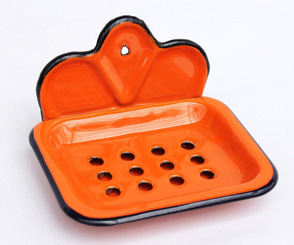 Seifenhalter 618 Orange Seifenschale 13cm emailliert Landhaus Emaille Seifenspender
