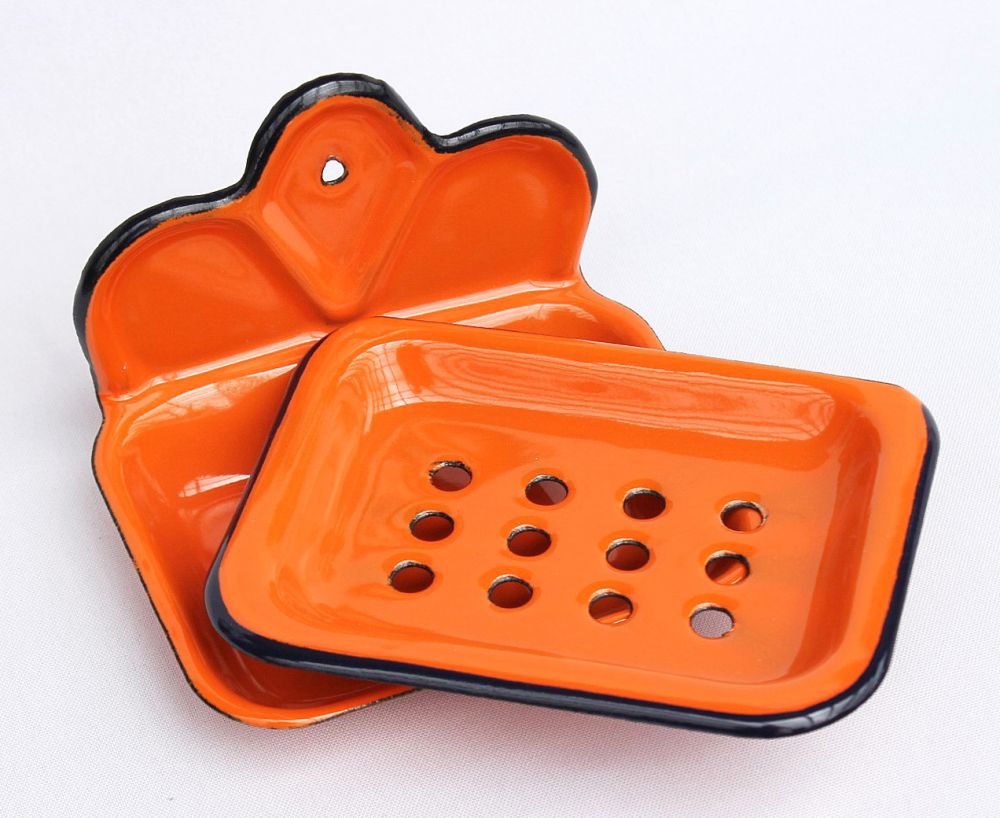 Seifenhalter 618 Orange Seifenschale 13cm emailliert Landhaus Emaille Seifenspender