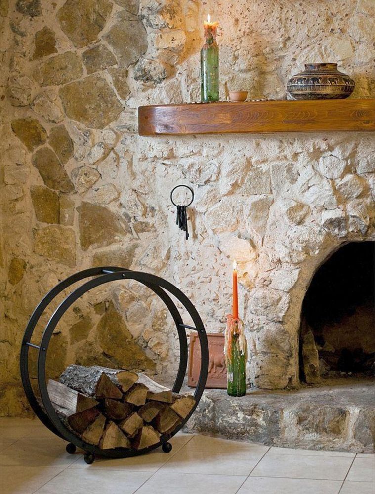 Fire wood rack wood basket round D-70cm black 21214 Fire wood shelf Fire wood stand Wood shelf Shelf Wood