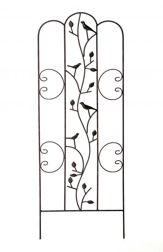 DanDiBo Rankhilfe Metall mit Vögel Blumengitter 110 cm Freistehend Rankgitter 1858 Steckzaun Kletterhilfe Zaun