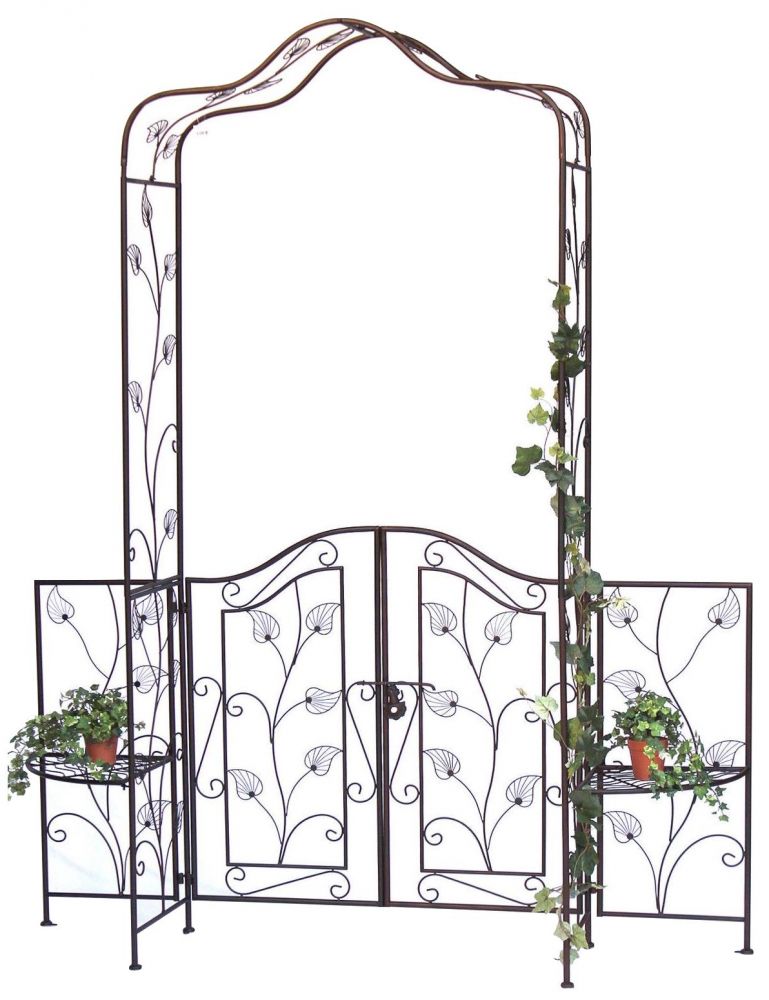 DanDiBo Rosenbogen mit Tor Tür aus Metall 101759 Gartentor 236x186 cm Schmiedeeisen Rankgerüst