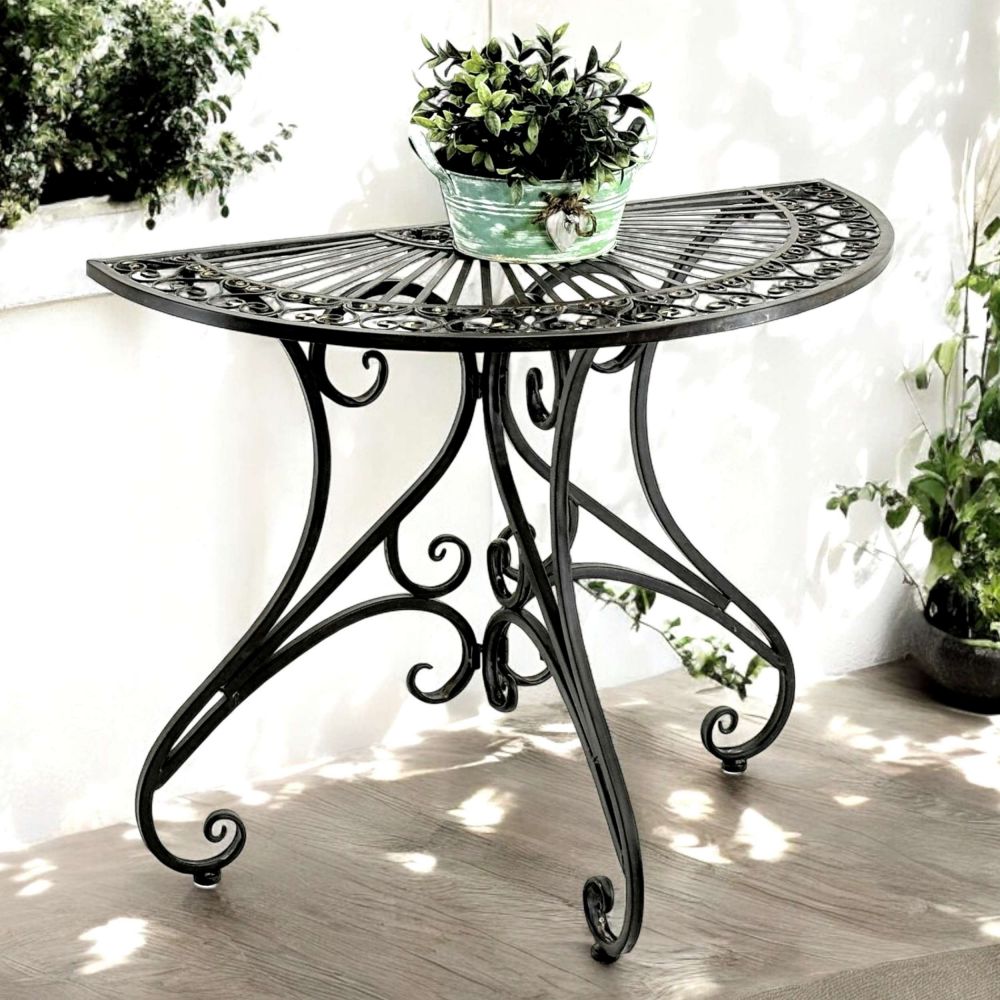 DanDiBo Wandtisch Tisch Halbrund Flurtisch Konsolentisch Metall Braun Beistelltisch Wand 90 cm Vigo 19511 Vintage Antik