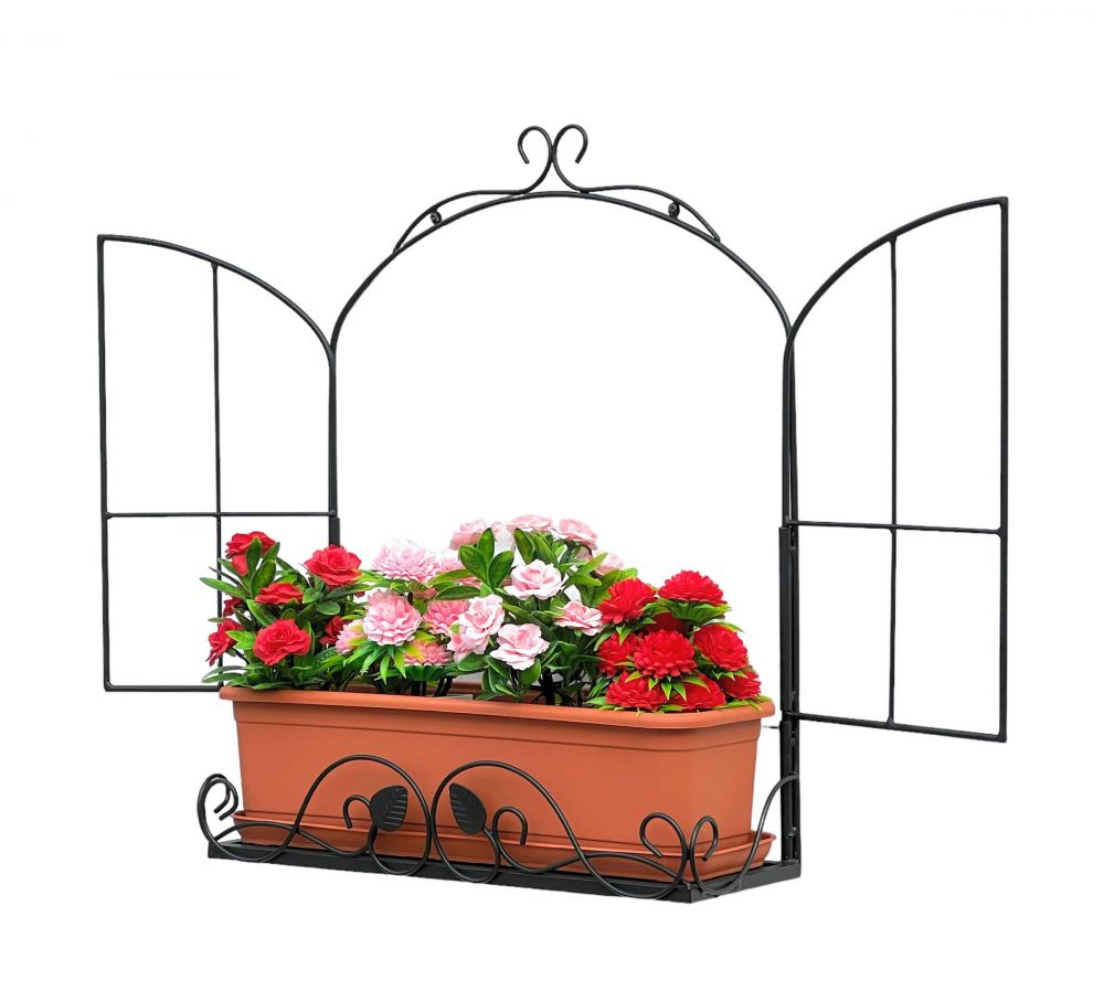 DanDiBo Wandblumenhalter Fenster Schwarz Metall Wand Blumenständer Blumenregal Wandregal Regal