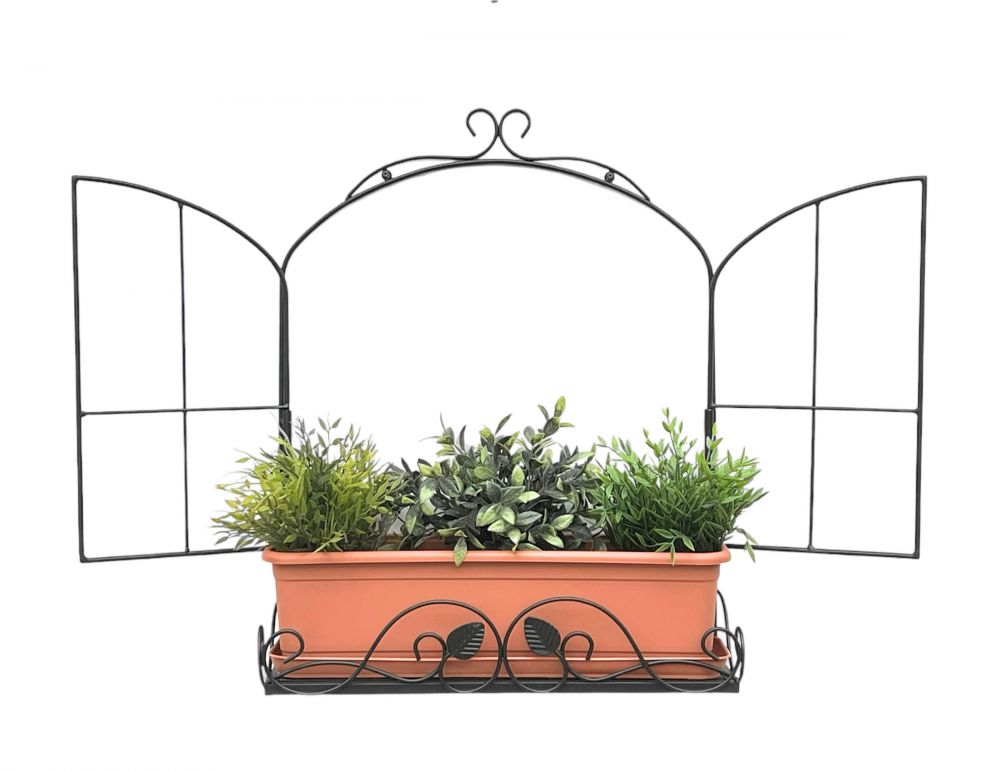 DanDiBo Wandblumenhalter Fenster Schwarz Metall Wand Blumenständer Blumenregal Wandregal Regal