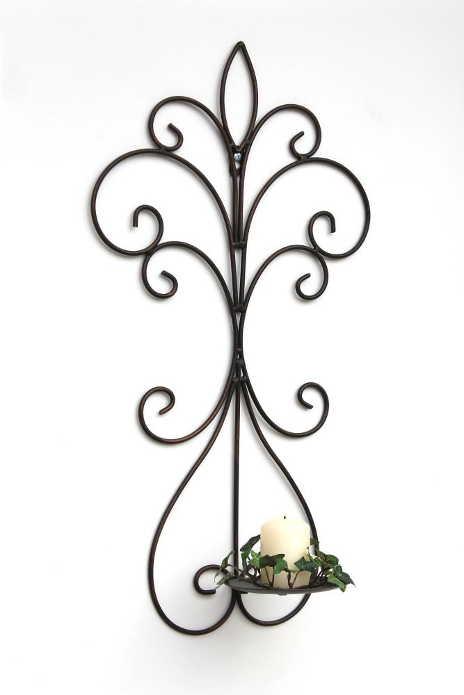 DanDiBo Wandkerzenhalter Metall Antik Schwarz 12107 Kerzenhalter Wand 58cm Schmiedeeisen Kerzenleuchter Einzel