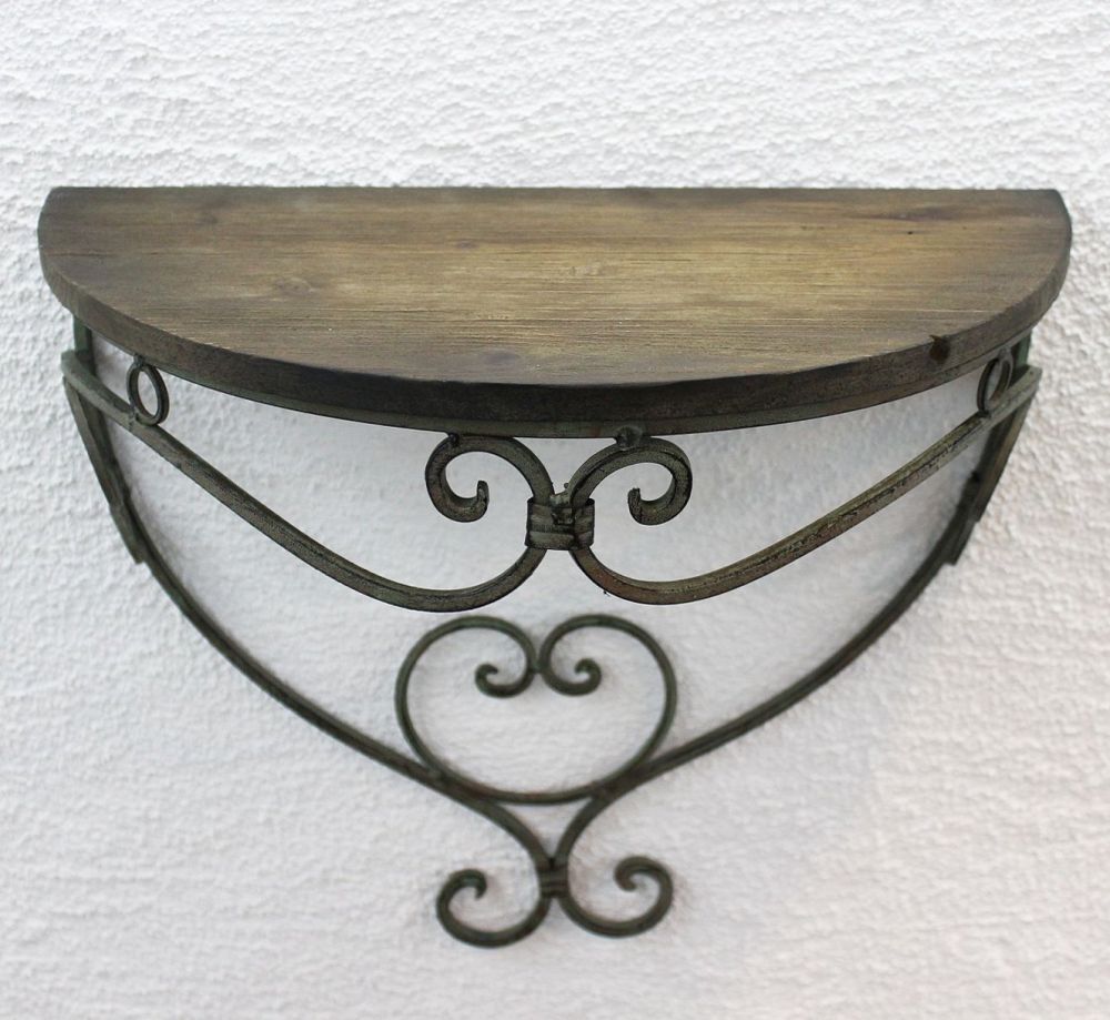 Wall shelf set of 2 12095 "Malega" metal wall bracket with wooden shelf Bathroom shelf
