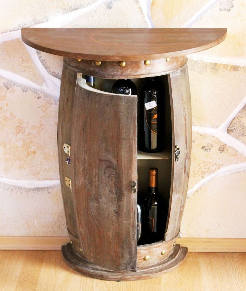 Wandtisch Tisch Weinfass 0373-R Braun Schrank Weinregal Fass 73cm Beistelltisch