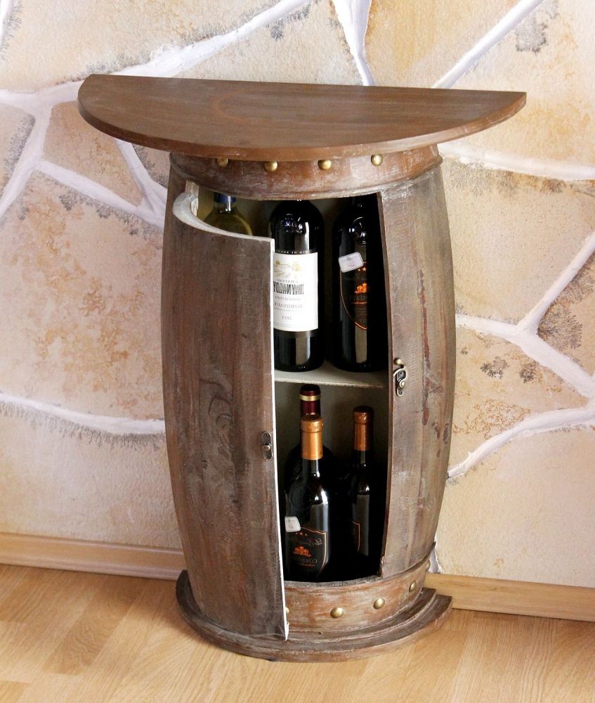 Wandtisch Tisch Weinfass 0373-R Braun Schrank Weinregal Fass 73cm Beistelltisch
