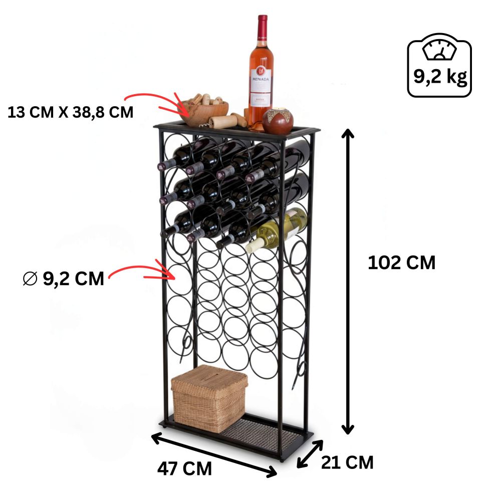 DanDiBo Wine Rack Metal Black Free-Standing Bottle Rack 100 cm Rico Modern Wine Rack Wine Stand Wine Bottle Holder