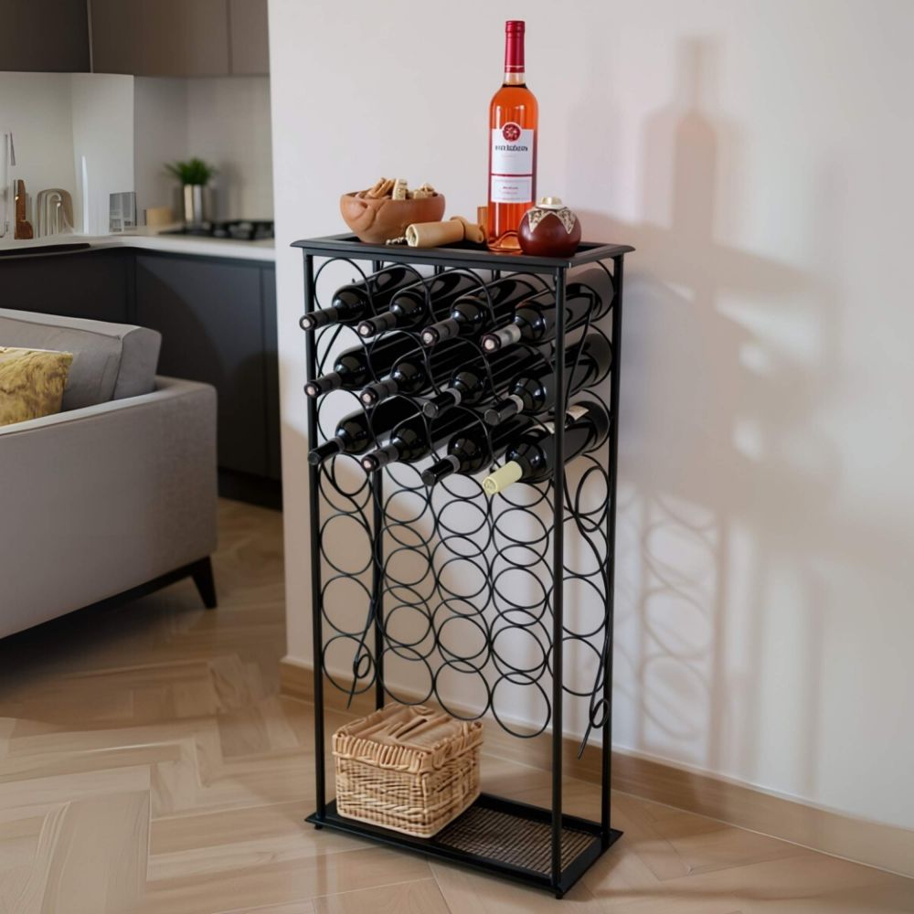 DanDiBo Wine Rack Metal Black Free-Standing Bottle Rack 100 cm Rico Modern Wine Rack Wine Stand Wine Bottle Holder