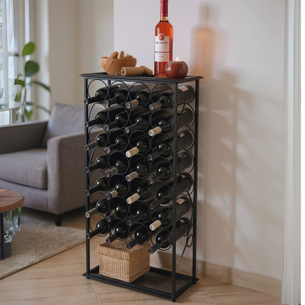 DanDiBo Wine Rack Metal Black Free-Standing Bottle Rack 100 cm Rico Modern Wine Rack Wine Stand Wine Bottle Holder