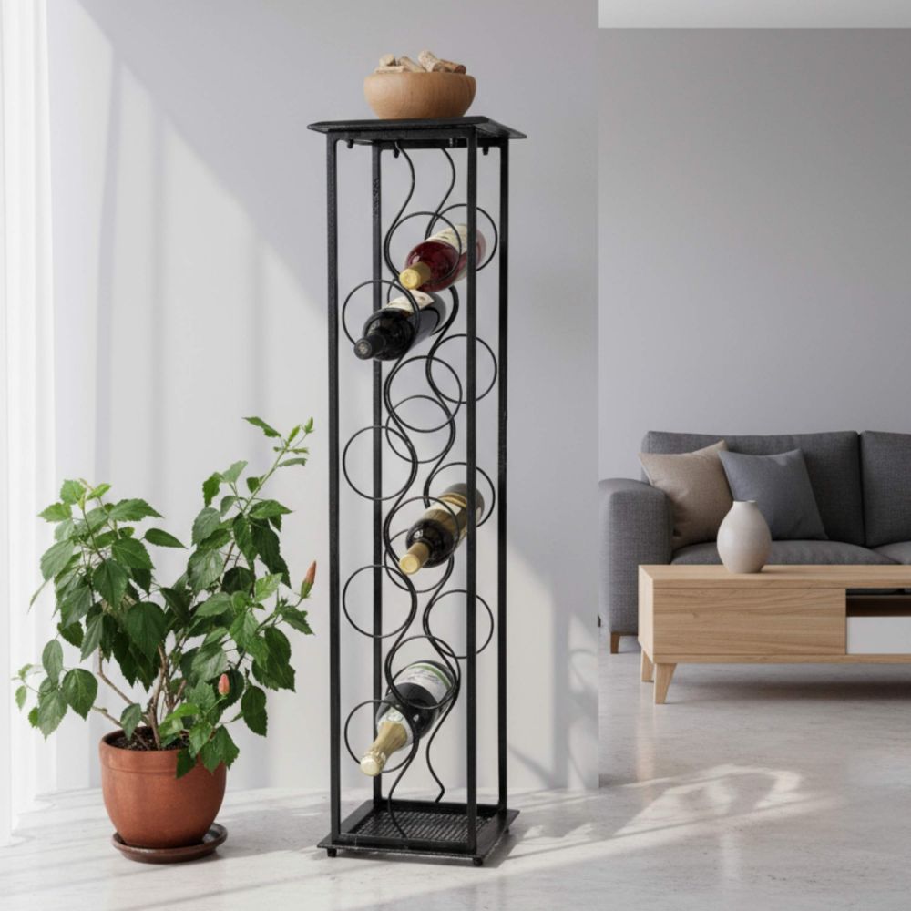 DanDiBo Wine Rack Metal Black Standing Bottle Rack 100 cm Octave Modern Wine Rack Bottle Holder Wine Bottle Rack